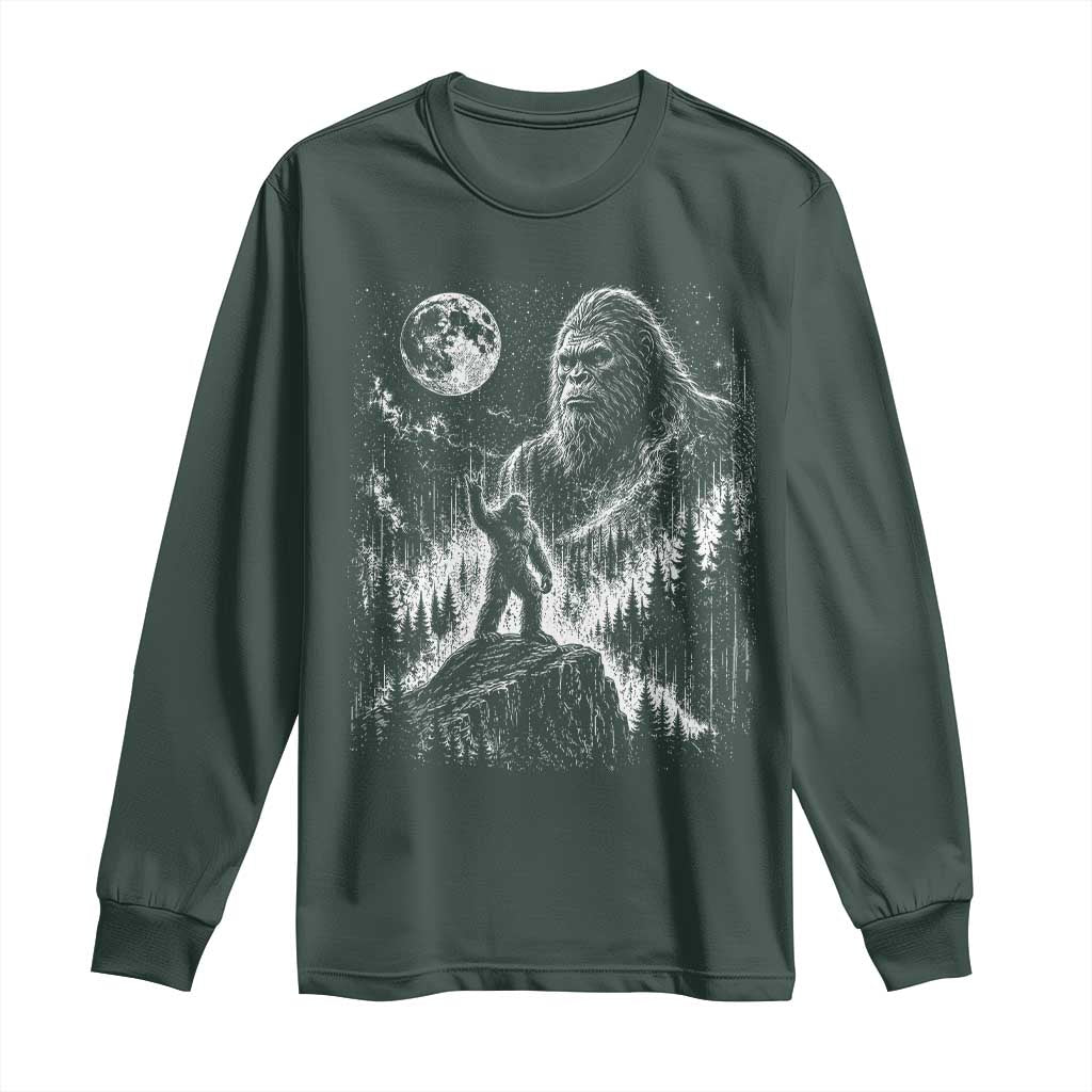 Bigfoot Howling at Moon Mystical Forest Long Sleeve Shirt Funny Sasquatch Nature Lover