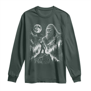 Bigfoot Howling at Moon Mystical Forest Long Sleeve Shirt Funny Sasquatch Nature Lover