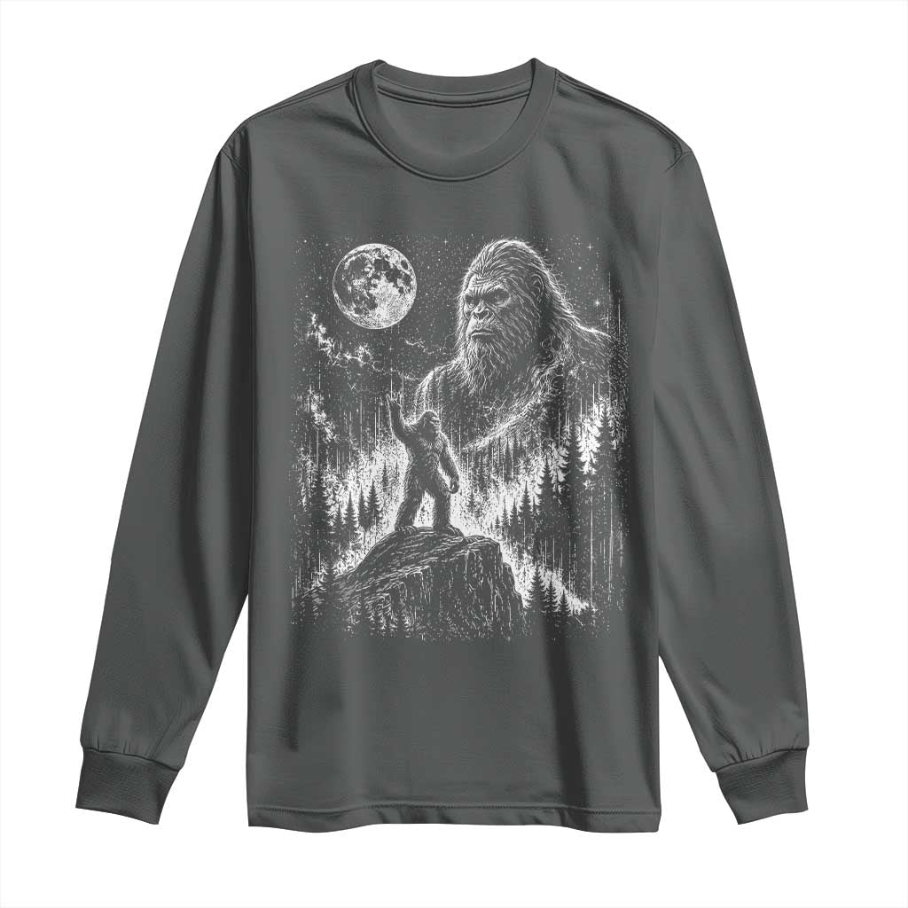 Bigfoot Howling at Moon Mystical Forest Long Sleeve Shirt Funny Sasquatch Nature Lover