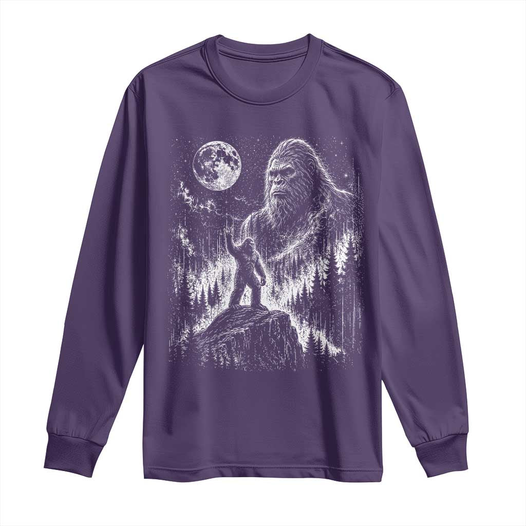 Bigfoot Howling at Moon Mystical Forest Long Sleeve Shirt Funny Sasquatch Nature Lover
