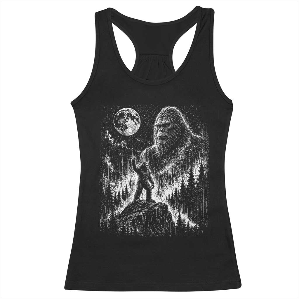 Bigfoot Howling at Moon Mystical Forest Racerback Tank Top Funny Sasquatch Nature Lover TS11 Black Print Your Wear
