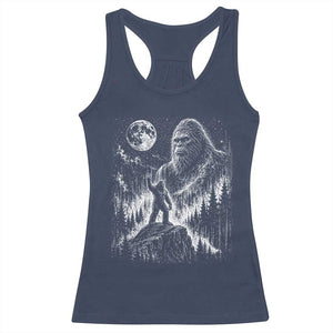Bigfoot Howling at Moon Mystical Forest Racerback Tank Top Funny Sasquatch Nature Lover