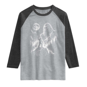 Bigfoot Howling at Moon Mystical Forest Raglan Shirt Funny Sasquatch Nature Lover