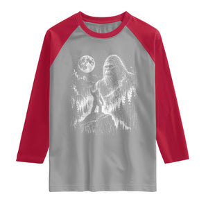 Bigfoot Howling at Moon Mystical Forest Raglan Shirt Funny Sasquatch Nature Lover