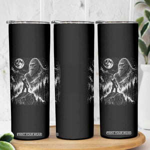 Bigfoot Howling at Moon Mystical Forest Skinny Tumbler Funny Sasquatch Nature Lover
