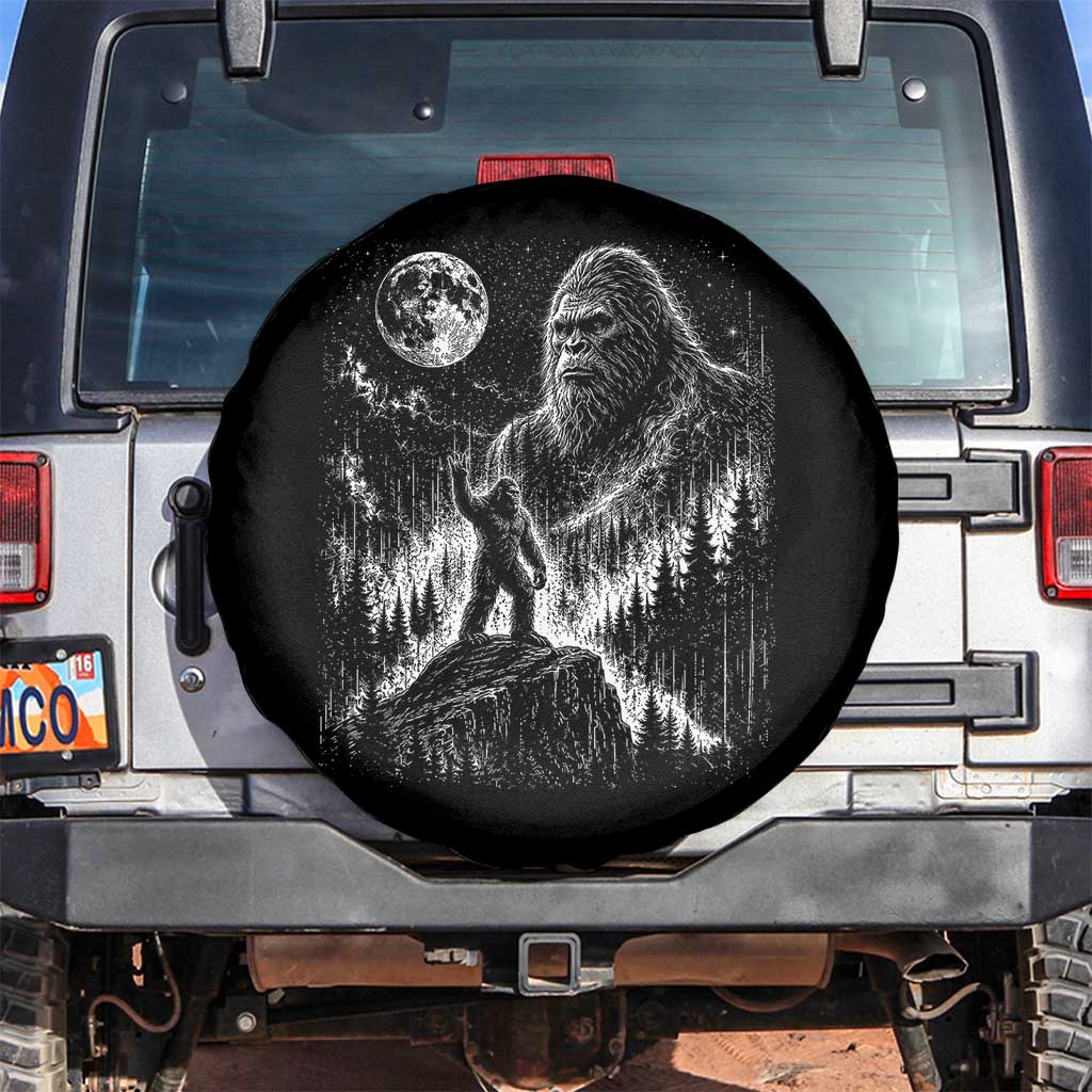 Bigfoot Howling at Moon Mystical Forest Spare Tire Cover Funny Sasquatch Nature Lover TS11 No hole Black Print Your Wear