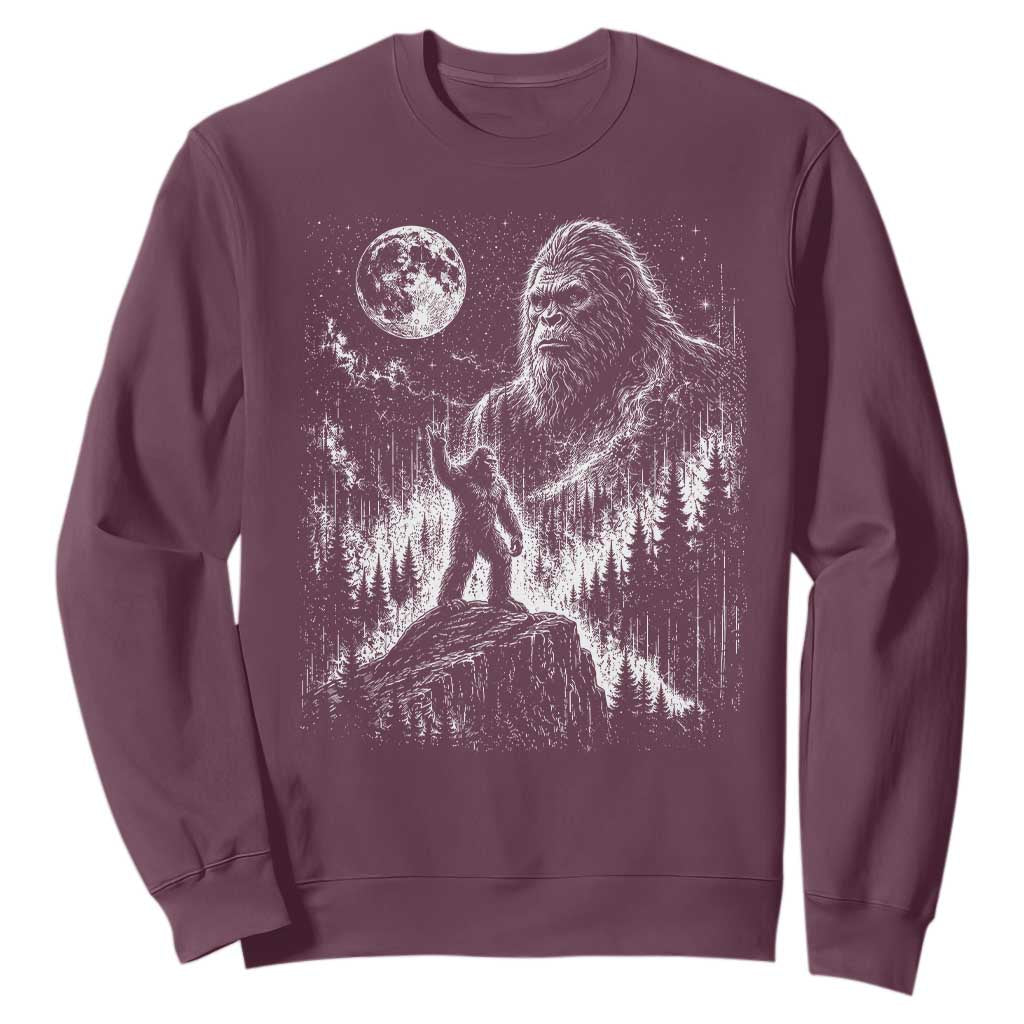 Bigfoot Howling at Moon Mystical Forest Sweatshirt Funny Sasquatch Nature Lover