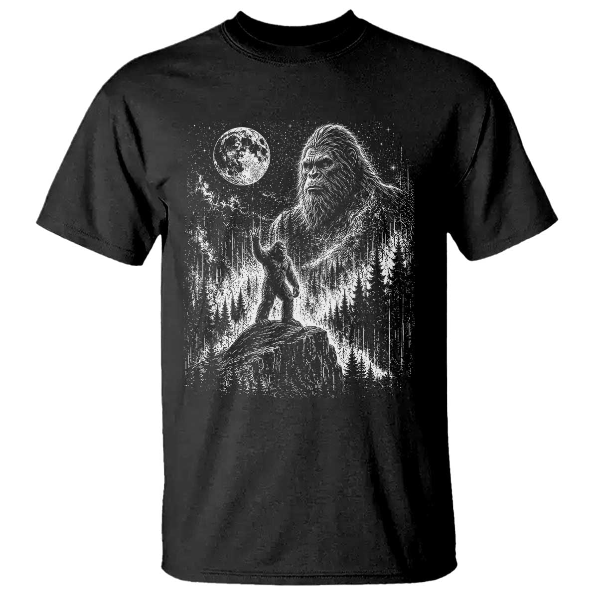 Bigfoot Howling at Moon Mystical Forest T Shirt Funny Sasquatch Nature Lover TS11 Black Print Your Wear