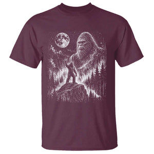 Bigfoot Howling at Moon Mystical Forest T Shirt Funny Sasquatch Nature Lover