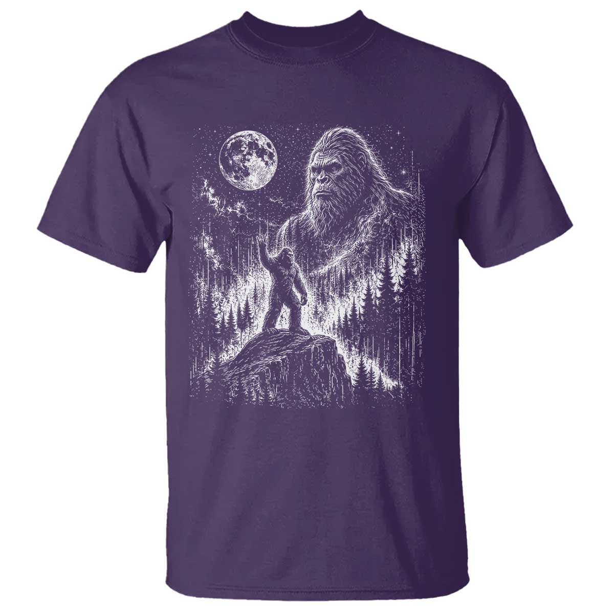 Bigfoot Howling at Moon Mystical Forest T Shirt Funny Sasquatch Nature Lover