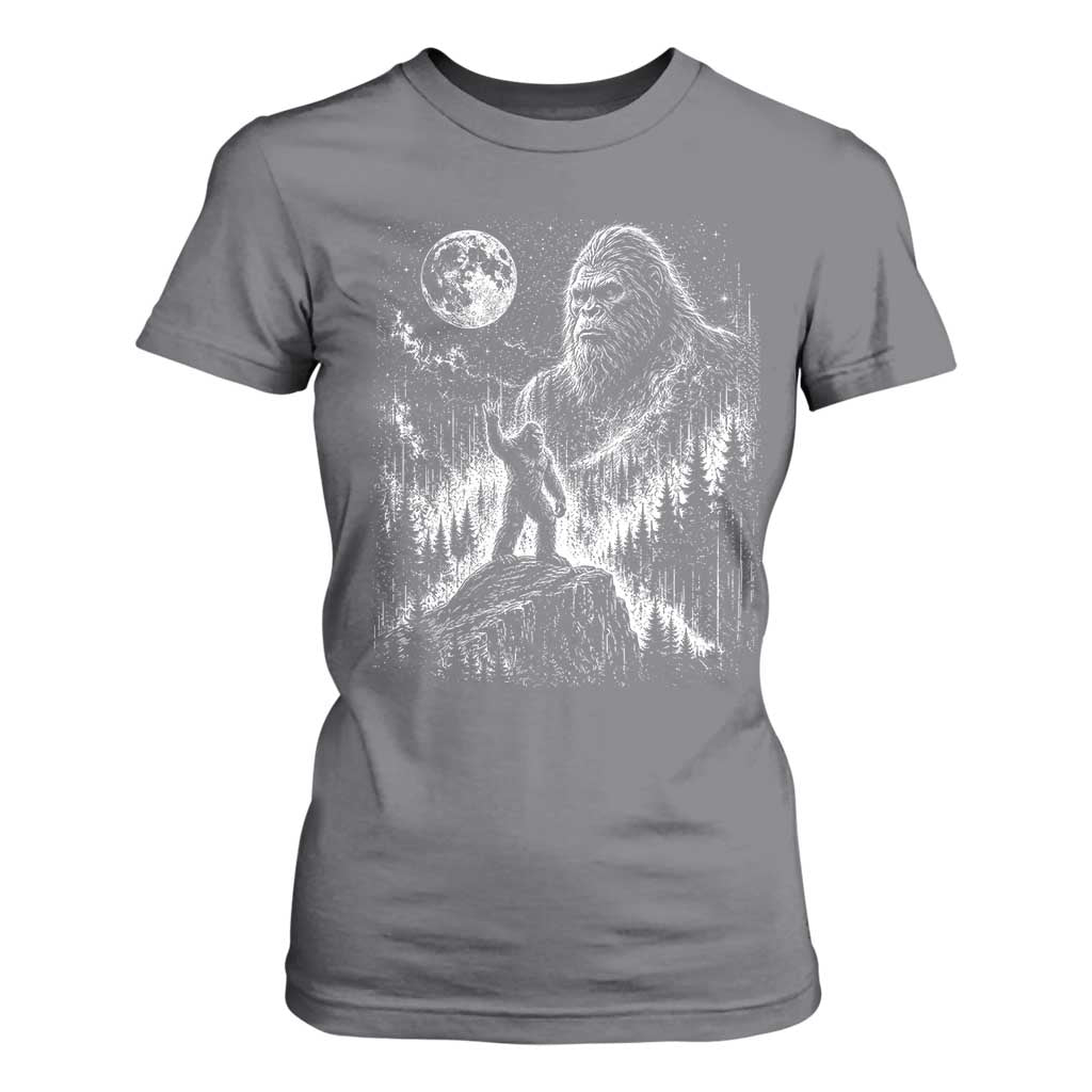 Bigfoot Howling at Moon Mystical Forest T Shirt For Women Funny Sasquatch Nature Lover