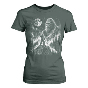 Bigfoot Howling at Moon Mystical Forest T Shirt For Women Funny Sasquatch Nature Lover