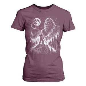 Bigfoot Howling at Moon Mystical Forest T Shirt For Women Funny Sasquatch Nature Lover