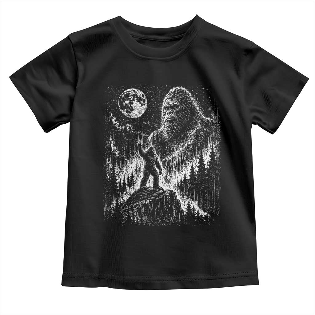 Bigfoot Howling at Moon Mystical Forest Toddler T Shirt Funny Sasquatch Nature Lover TS11 Black Print Your Wear