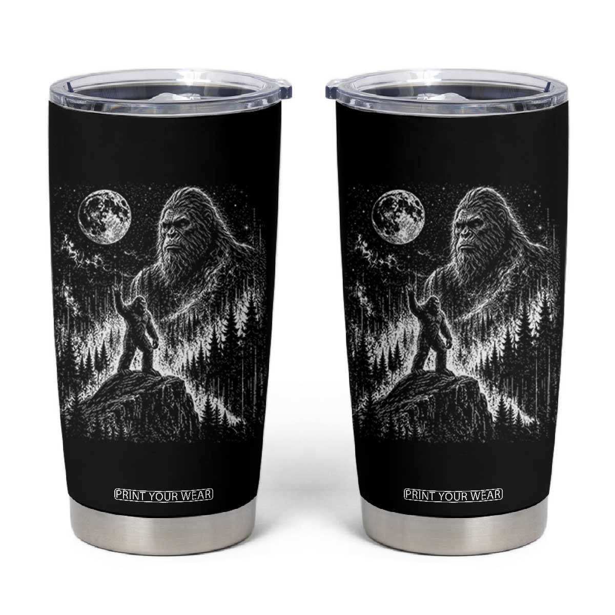 Bigfoot Howling at Moon Mystical Forest Tumbler Cup Funny Sasquatch Nature Lover