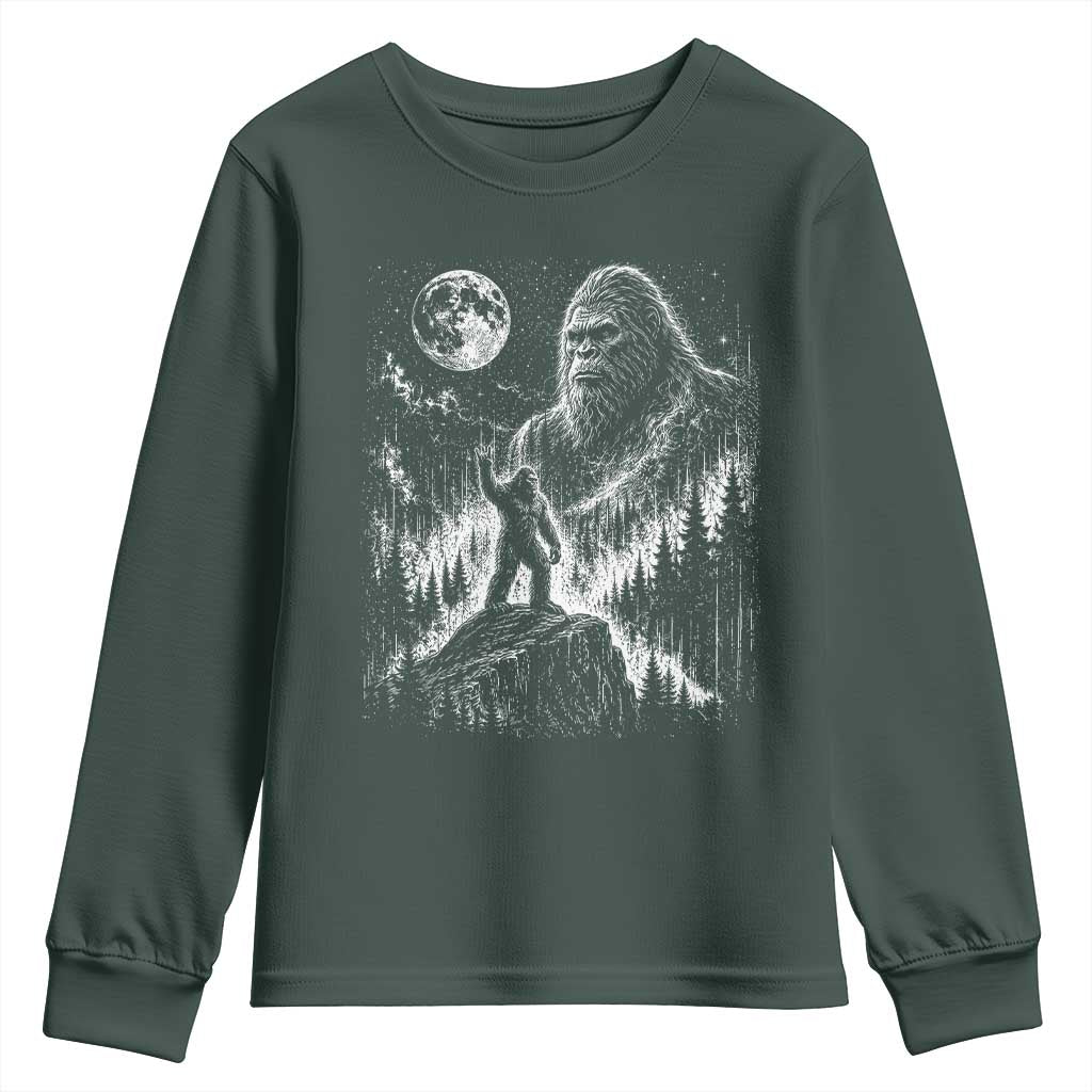 Bigfoot Howling at Moon Mystical Forest Youth Sweatshirt Funny Sasquatch Nature Lover