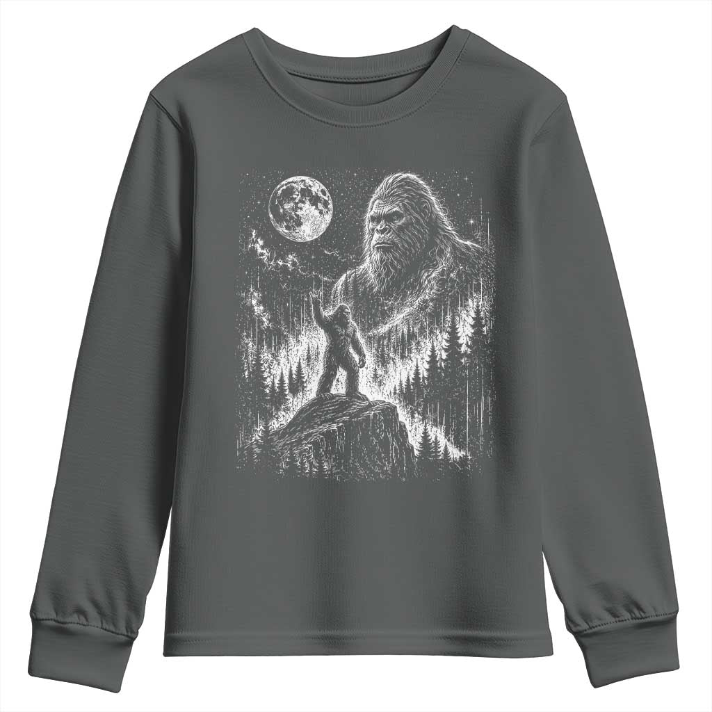 Bigfoot Howling at Moon Mystical Forest Youth Sweatshirt Funny Sasquatch Nature Lover