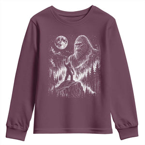 Bigfoot Howling at Moon Mystical Forest Youth Sweatshirt Funny Sasquatch Nature Lover