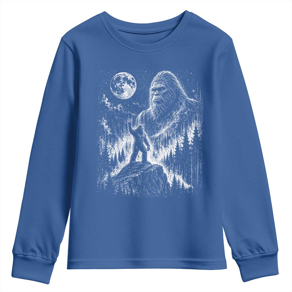 Bigfoot Howling at Moon Mystical Forest Youth Sweatshirt Funny Sasquatch Nature Lover