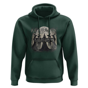 Harris Walz'24 Hoodie We Are Not Going Back Witches For Kamala Moon Tree TS11 Dark Forest Green Print Your Wear
