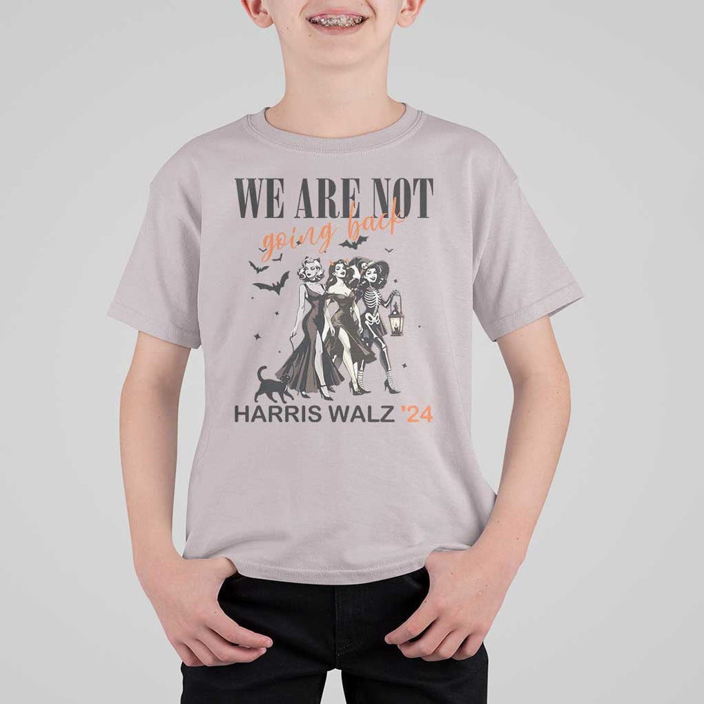 Halloween Harris Walz'24 T Shirt For Kid We Are Not Going Back Witches Bat TS11 Ice Gray Print Your Wear