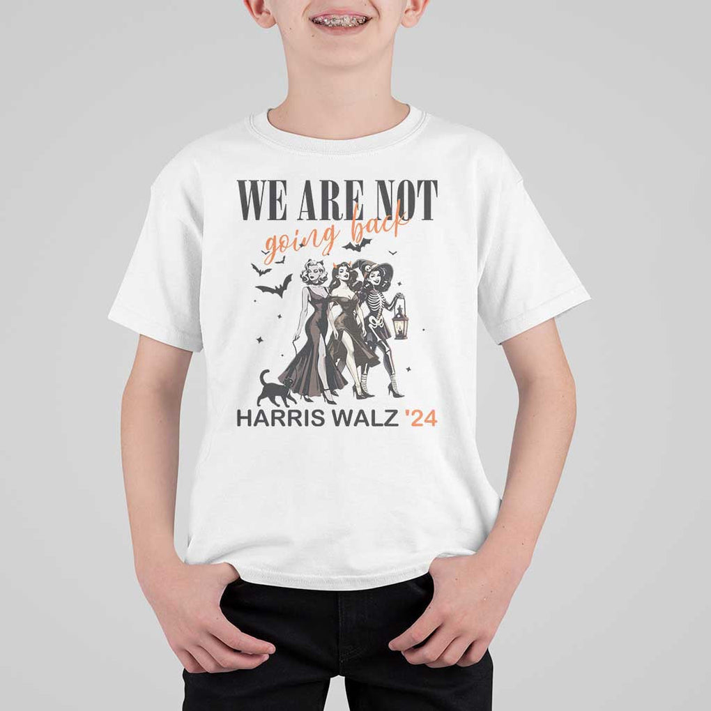 Halloween Harris Walz'24 T Shirt For Kid We Are Not Going Back Witches Bat TS11 White Print Your Wear