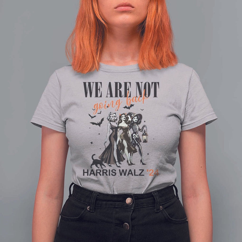 Halloween Harris Walz'24 T Shirt For Women We Are Not Going Back Witches Bat TS11 Ice Gray Print Your Wear