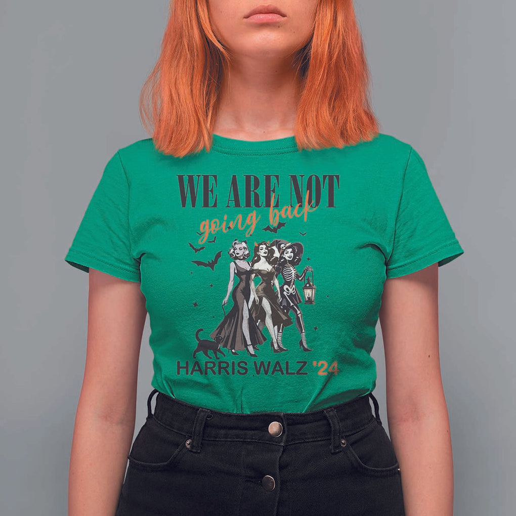 Halloween Harris Walz'24 T Shirt For Women We Are Not Going Back Witches Bat TS11 Irish Green Print Your Wear
