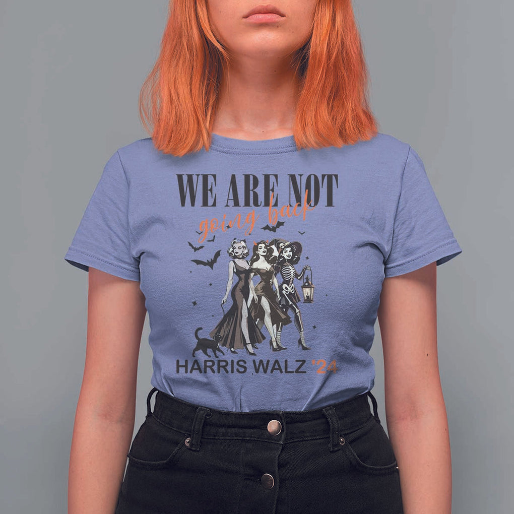 Halloween Harris Walz'24 T Shirt For Women We Are Not Going Back Witches Bat TS11 Violet Print Your Wear