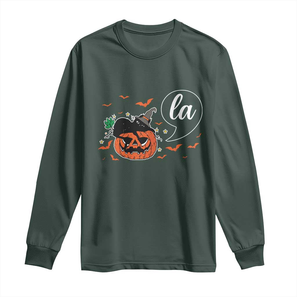 Harris Halloween 2024 Long Sleeve Shirt Comma La Kamala Black Cat Witches TS11 Dark Forest Green Print Your Wear