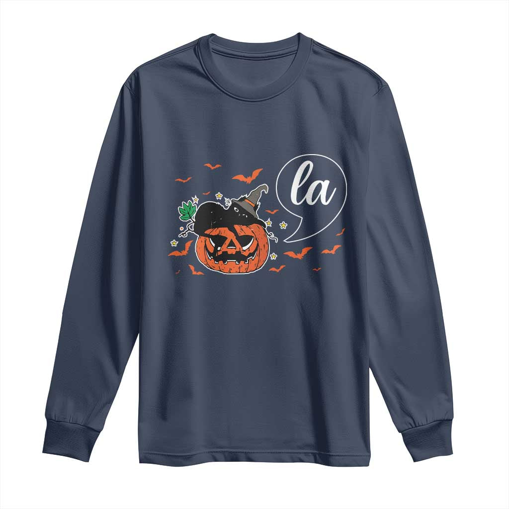 Harris Halloween 2024 Long Sleeve Shirt Comma La Kamala Black Cat Witches TS11 Navy Print Your Wear