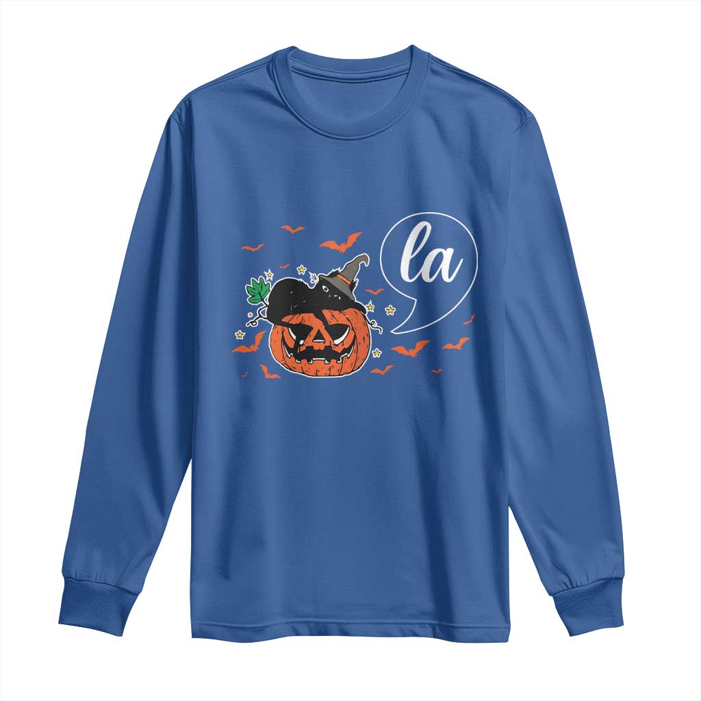 Harris Halloween 2024 Long Sleeve Shirt Comma La Kamala Black Cat Witches TS11 Royal Blue Print Your Wear