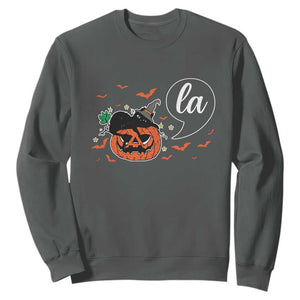 Harris Halloween 2024 Sweatshirt Comma La Kamala Black Cat Witches TS11 Dark Heather Print Your Wear