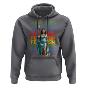 Harris Supporter Hoodie Kamala 2024 Feminism LGBT Rainbow Flag Liberty Torch TS11 Charcoal Print Your Wear