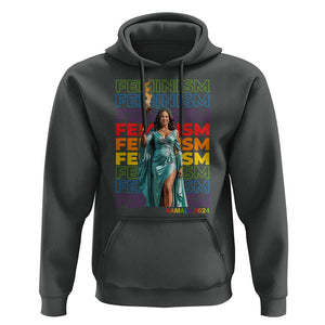 Harris Supporter Hoodie Kamala 2024 Feminism LGBT Rainbow Flag Liberty Torch TS11 Dark Heather Print Your Wear