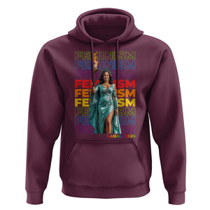 Harris Supporter Hoodie Kamala 2024 Feminism LGBT Rainbow Flag Liberty Torch TS11 Maroon Print Your Wear