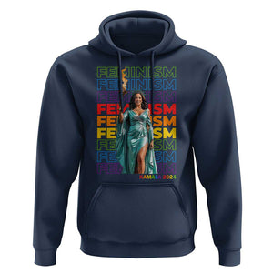 Harris Supporter Hoodie Kamala 2024 Feminism LGBT Rainbow Flag Liberty Torch TS11 Navy Print Your Wear