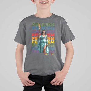 Harris Supporter T Shirt For Kid Kamala 2024 Feminism LGBT Rainbow Flag Liberty Torch TS11 Charcoal Print Your Wear