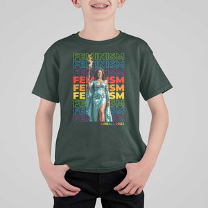Harris Supporter T Shirt For Kid Kamala 2024 Feminism LGBT Rainbow Flag Liberty Torch TS11 Dark Forest Green Print Your Wear