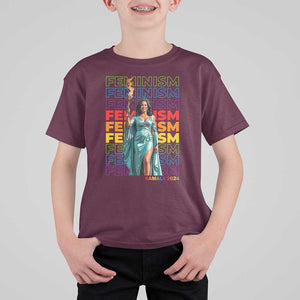 Harris Supporter T Shirt For Kid Kamala 2024 Feminism LGBT Rainbow Flag Liberty Torch TS11 Maroon Print Your Wear