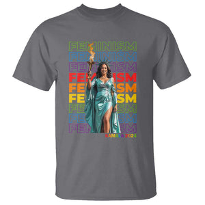 Harris Supporter T Shirt Kamala 2024 Feminism LGBT Rainbow Flag Liberty Torch TS11 Charcoal Print Your Wear
