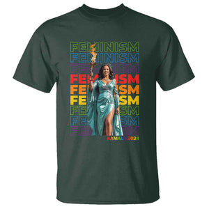 Harris Supporter T Shirt Kamala 2024 Feminism LGBT Rainbow Flag Liberty Torch TS11 Dark Forest Green Print Your Wear