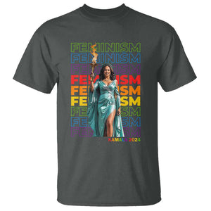Harris Supporter T Shirt Kamala 2024 Feminism LGBT Rainbow Flag Liberty Torch TS11 Dark Heather Print Your Wear