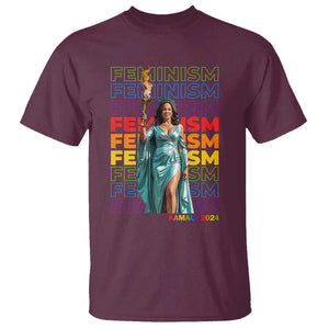 Harris Supporter T Shirt Kamala 2024 Feminism LGBT Rainbow Flag Liberty Torch TS11 Maroon Print Your Wear