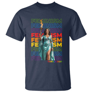 Harris Supporter T Shirt Kamala 2024 Feminism LGBT Rainbow Flag Liberty Torch TS11 Navy Print Your Wear
