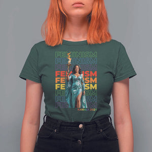 Harris Supporter T Shirt For Women Kamala 2024 Feminism LGBT Rainbow Flag Liberty Torch TS11 Dark Forest Green Print Your Wear