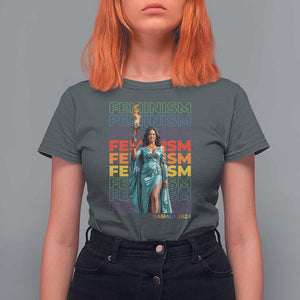 Harris Supporter T Shirt For Women Kamala 2024 Feminism LGBT Rainbow Flag Liberty Torch TS11 Dark Heather Print Your Wear