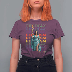 Harris Supporter T Shirt For Women Kamala 2024 Feminism LGBT Rainbow Flag Liberty Torch TS11 Maroon Print Your Wear