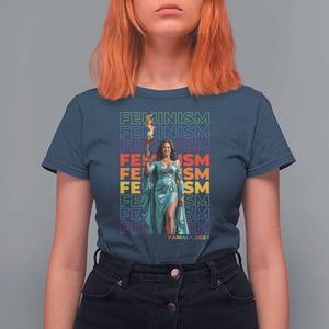 Harris Supporter T Shirt For Women Kamala 2024 Feminism LGBT Rainbow Flag Liberty Torch TS11 Navy Print Your Wear