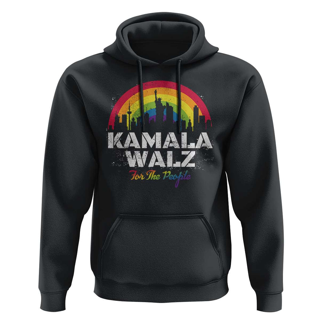 Harris Walz Supporter Hoodie Kamala Walz For The People LGBT Rainbow Flag Liberty City TS11 Black Print Your Wear